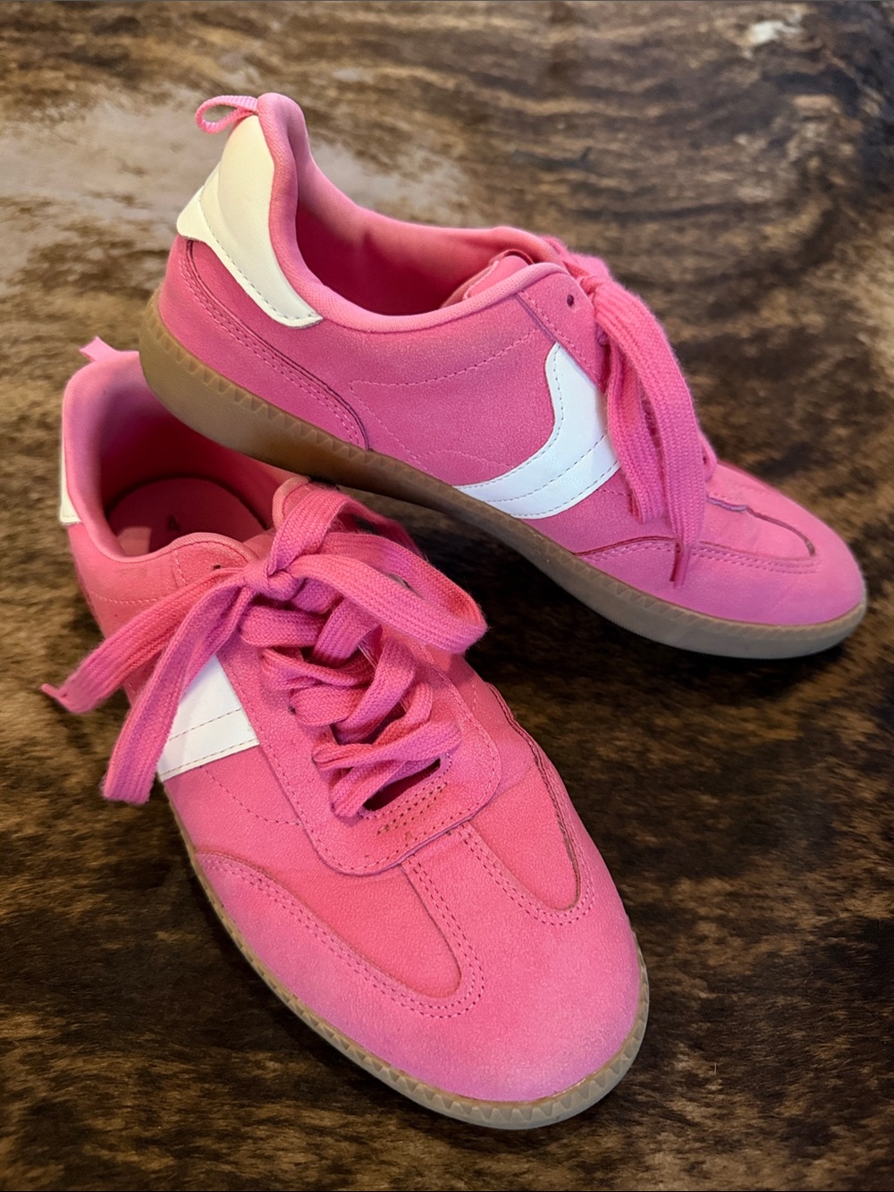 wonder nation Pink Suede Lace-Up Sneakers with White Accent